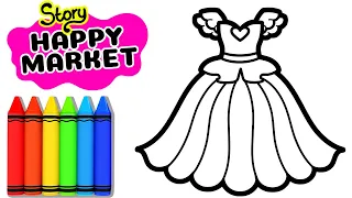 How to draw a Cute Dress for kids - Story: HAPPY MARKET - Shoes Drawing and Coloring page