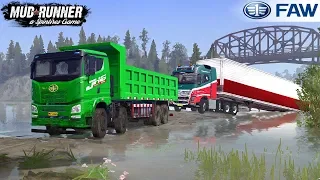 Spintires: MudRunner - FAW JH6 Dump Truck Pulling a Truck out of the Water