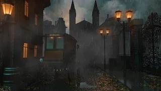 Victorian London Ambience | Foggy Victorian Era Night With Falling Rain, Horses, Church Bell