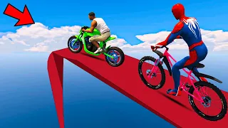 Franklin Motorcycle and Spider-man Bicycle Stunt Race Challenge In GTA 5