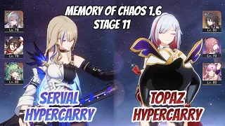 Serval Hypercarry & Topaz x Ruan Mei Memory of Chaos Stage 11 (3 Stars) | Honkai Star Rail