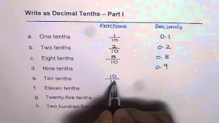 Write Decimal Tenths Part 1 Whole number divided by 10 gives tenth of a number
