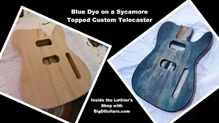Blue Dye on a Sycamore Custom Tele Guitar Body - Inside the Luthier's Shop with BigDGuitars