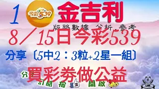 2023年8月15日今彩539〔分享精華二星組。〔5中2：3粒〕