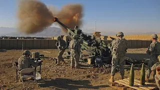 POV of US Military Soldiers Firing Artillery Howitzers 2017