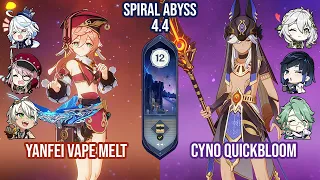 C6 Yanfei Vape Melt & C0R1 Cyno Quickbloom | Spiral Abyss 4.4 Floor 12 9 Stars | Genshin Impact