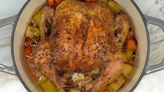 Easy & Simple Dutch Oven Whole Chicken with Potatoes & Carrots