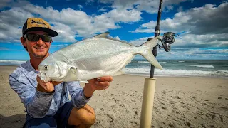 BIGGEST FISH EVER! Beach Fishing for POMPANO on FIRE!!! PB