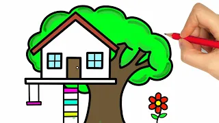 HOW TO DRAW A SPRING TREE HOUSE EASY