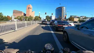 4K, cold but sunny morning, street scrambler of Warsaw, daily commute, urban ride, RAW sound, POV