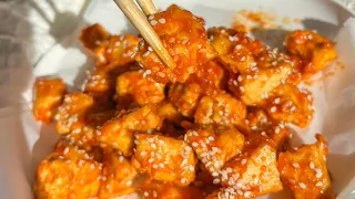 Crispy Tofu made with a delicious Gochujang Sauce