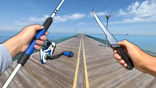 Eating Whatever I Catch! Saltwater Pier Fishing (Catch and Cook)