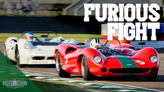 TRACK BATTLE | Lotus 30 and Lola T70 in furious all-V8 fight | Goodwood Revival 2021