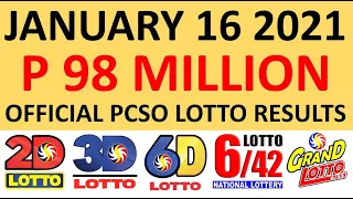 PCSO LOTTO RESULTS JANUARY 16 2021 (SATURDAY) 6/42 6/55