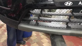 Hyundai Santa Fe защитная сетка радиатора. Установка в нижние и верхние секции переднего бампера