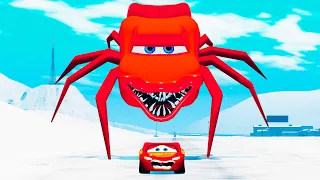 Lightning McQueen Escapes Giant Spider-Legged Lightning McQueen Monster in Beamng Drive