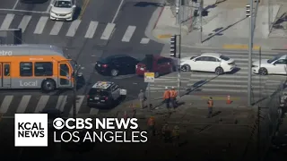 LAPD pursue stolen vehicle with a possible homicide suspect at the wheel