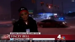 Yikes! Car nearly slams into reporter during live shot
