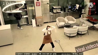 Korean girl dance  in cafe shop