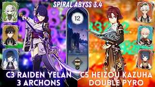 C3 Raiden Yelan 3 Archons & C5 Heizou Kazuha 2 Pyro | Spiral Abyss 3.4 - Floor 12 - 9⭐