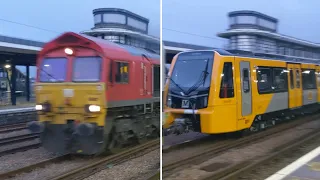 MEGA TONES! - 66001 Drags Brand New Tyne and Wear Metro Class 555 through Ashford International!