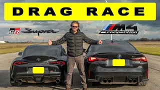 Tuned Toyota Supra GR vs BMW G82 M4 Competition, close but not that close. Drag and Roll Race.