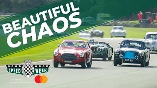 Aston Martin, Ferrari and Porsche battle in chaotic Goodwood start