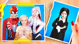 Wednesday Addams was Adopted by Superheroes! Spider-Woman and Wednesday in Jail