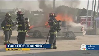 Clearwater Fire & Rescue recruits practice fighting car fires