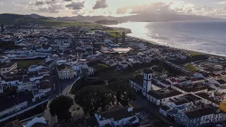 Cidade da Ribeira Grande São Miguel Açores visto de Drone Abril de 2022 4k