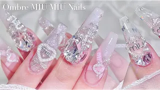 sub) Glitter Ombre MIU MIU Nails!🎀✨/ 🇰🇷Korean Nails / Quilted Nails / Nail art / Self-nails / ASMR