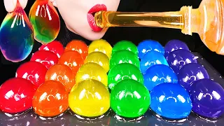 ASMR RAINBOW EDIBLE WATER BOTTLES, HONEY JELLY, HOW TO MAKE GIANT POPPING BOBA EATING SOUNDS MUKBANG