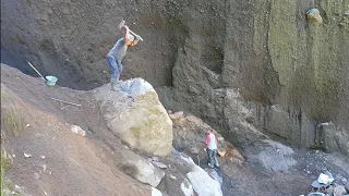 amazing cut big stone in the cliff