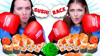 ASMR Sushi Race With Wierd Utensils | Mukbang By LiliBu