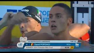 David Popovici 100m WR-46.86 - Rome 2022