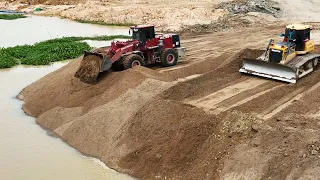 Sand Mix With Stone Land Filling Up Process Wheel Loader And Bulldozer Bulldozer High Level Cutting