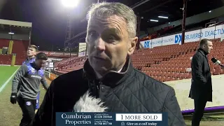 Paul Simpson speaking after the defeat at Barnsley