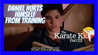 Daniel hurts himself from training and yells at Miyagi|Karate Kid Part III