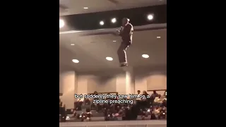 Pastor flies into church on A ZIPLINE! Like Jesus rapture 😂🙏