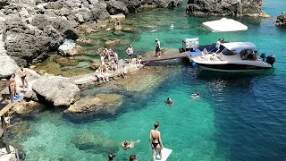 Paleokastritsa, Corfu - 2019: La Grotta diving, boating, and beaches