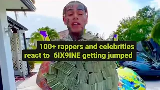 100+ rappers  and celebrities  react  to #6IX9INE getting jumped! chief keef otf    #lilzayosama