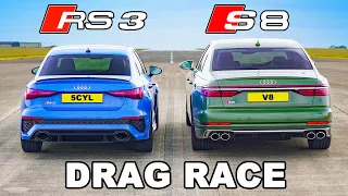 Audi RS3 v Audi S8: DRAG RACE