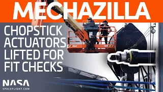 Hydraulic Actuator Lifted For Fit Checks on Mechazilla's Chopsticks | SpaceX Boca Chica