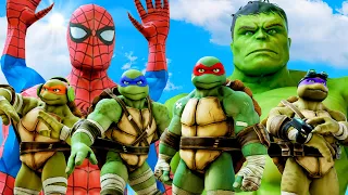 SPIDERMAN SIX ARM & BIG HULK VS TEENAGE MUTANT NINJA TURTLES | SUPER EPIC BATTLE - KJRAGAMING