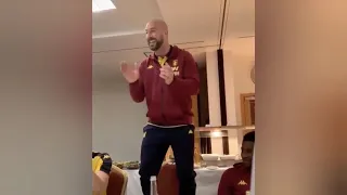 Pepe Reina sings along with Aston Villa players