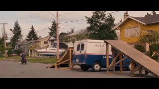 Hot Rod Jumps Over a Mail Truck