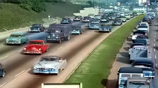Los Angeles early 50's,60's in color, Freeways [60fps,Remastered] w/sound design added