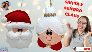 🔴Cómo Hacer ESFERAS en Fieltro de SANTA y SEÑORA CLAUS Para decorar, Tutorial con Arte en Tus Manos