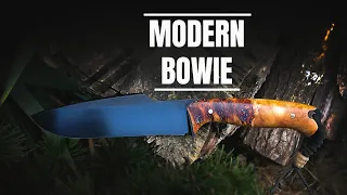 ✔Knife Making - Modern BOWIE w/ BLACK Blade and Stabilized Burl Handle