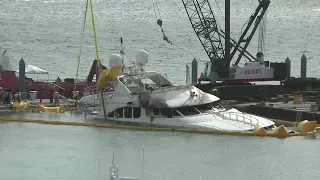 Yacht owned by Marc Anthony that caught fire undergoing process to get it out of water